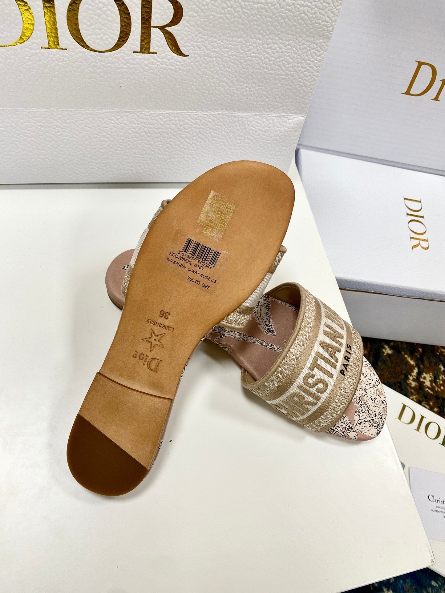 CD 26s Embroidered Sandals Pink Nude Gold Canvas Leather 683012