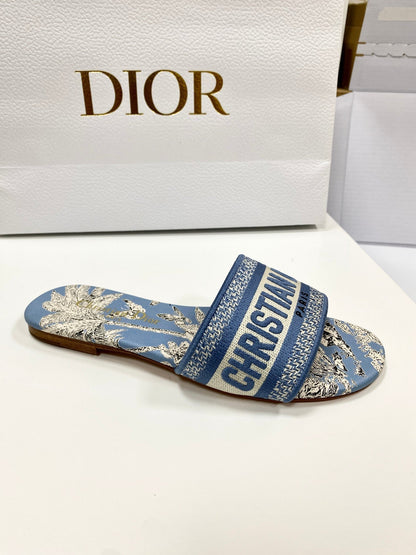 CD 26s Embroidered Sandals Blue Beige Canvas Leather 683014