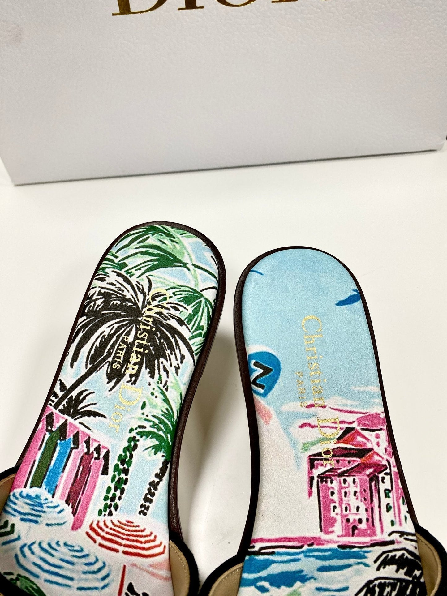 CD 26s Embroidered Sandals Blue Multicolor Canvas Leather 683006