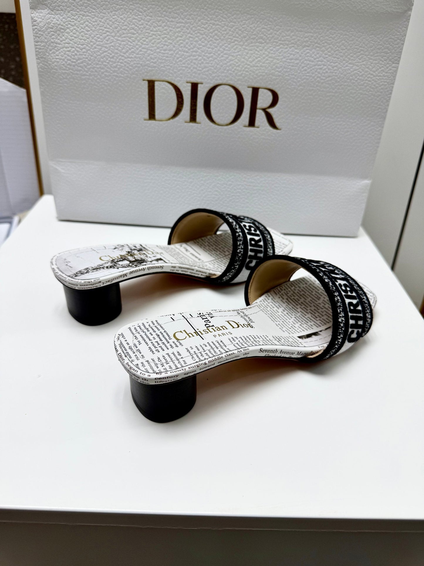 CD 26s Embroidered Slippers Black White Canvas Leather 683019