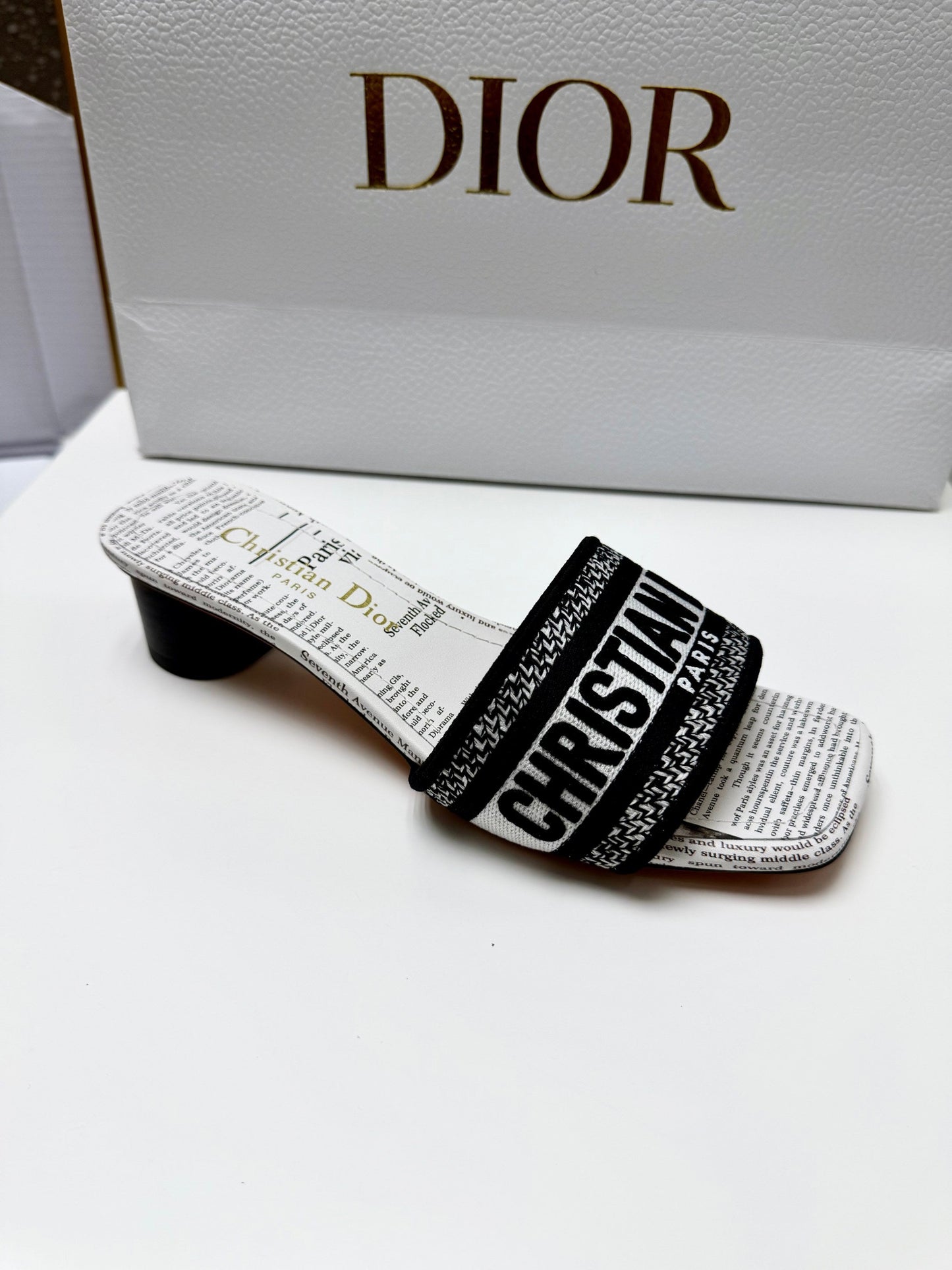 CD 26s Embroidered Slippers Black White Canvas Leather 683019