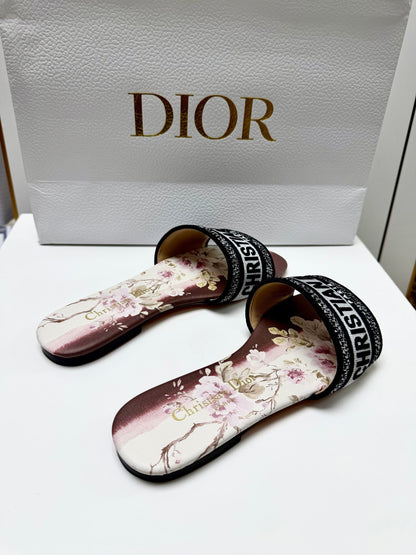 CD 26s Embroidered Sandals Black White Burgundy Canvas Leather 683021