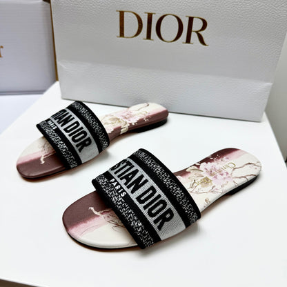 CD 26s Embroidered Sandals Black White Burgundy Canvas Leather 683021