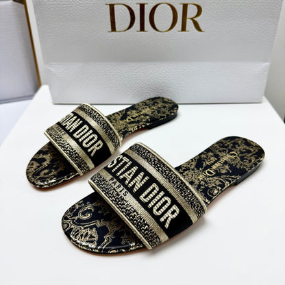 CD 26s Embroidered Sandals Black Gold Genuine Leather 683025