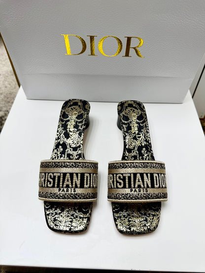 CD 26s Embroidered Sandals Black Gold Genuine Leather 683025