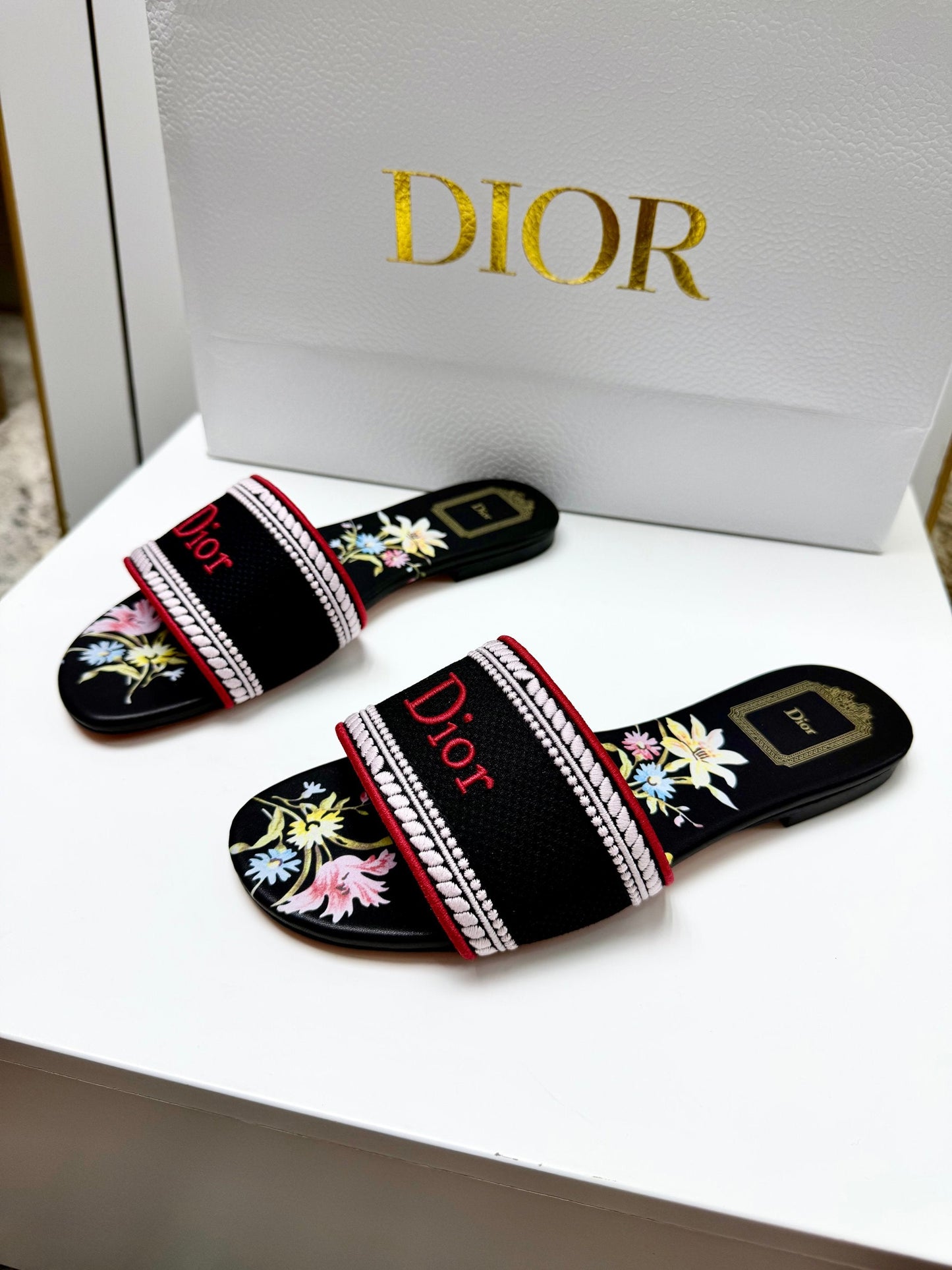 CD 26s Floral Embroidered Sandals Black Canvas 683030