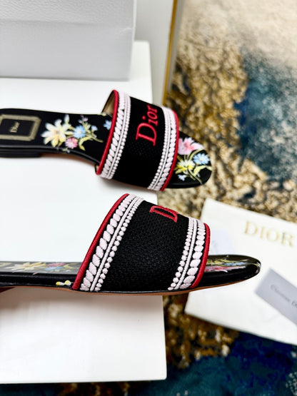 CD 26s Floral Embroidered Sandals Black Canvas 683030
