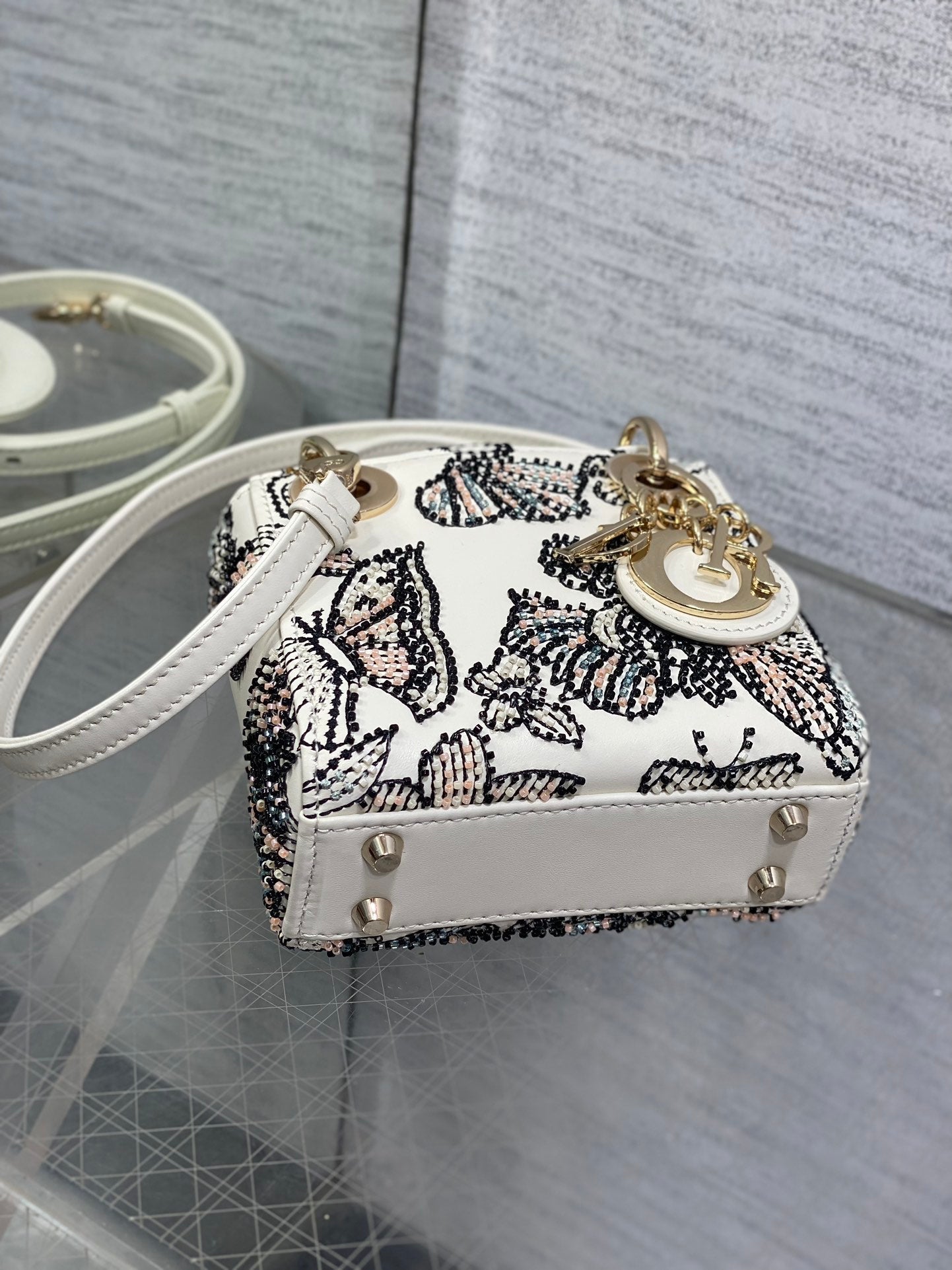 Dior 2026 Butterfly Embroidery Bag 12cm White Mix Color Leather 352067