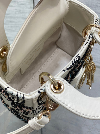 Dior 2026 Butterfly Embroidery Bag 12cm White Mix Color Leather 352067