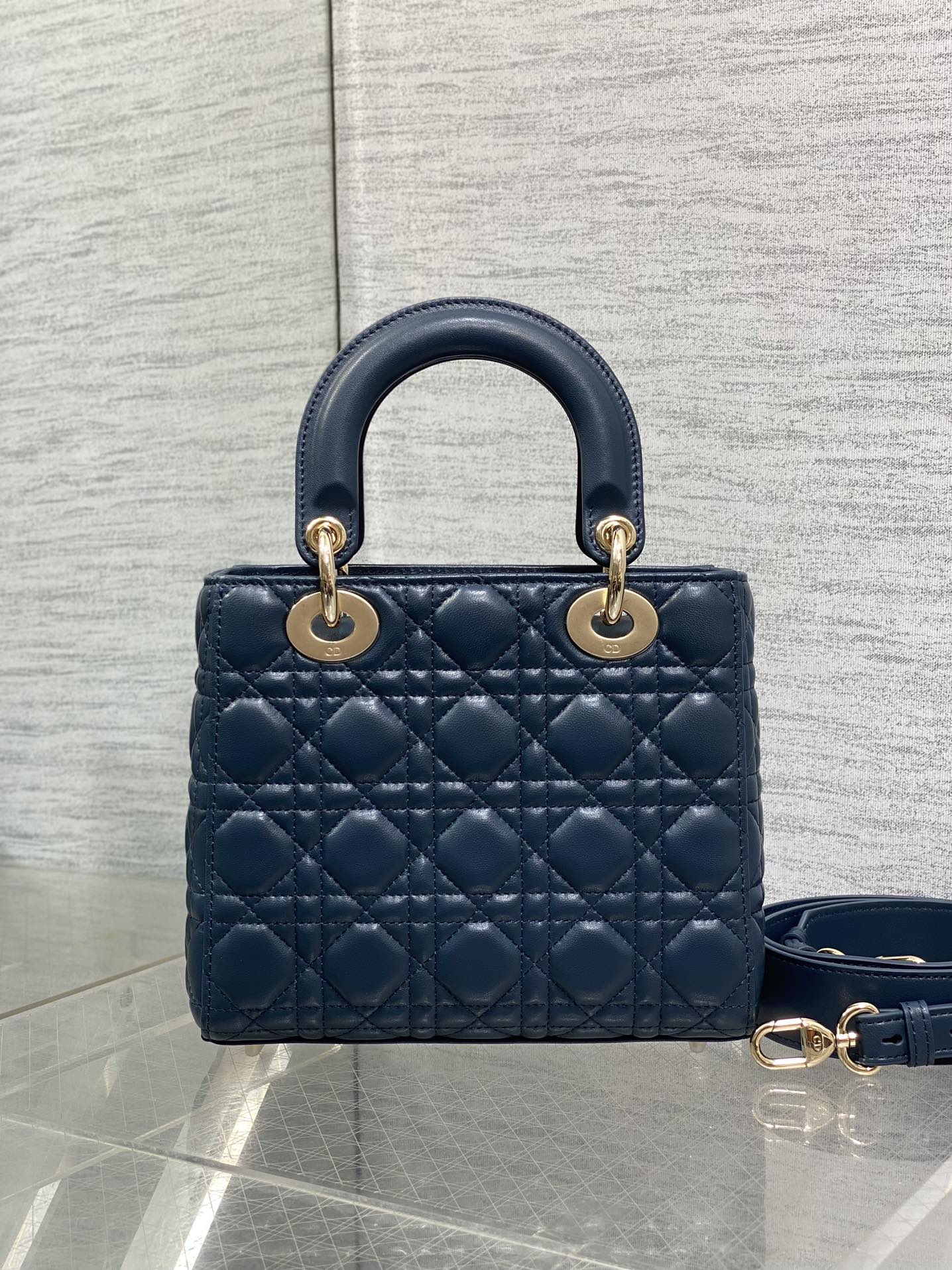 Dior 2026 Mini Lady Dior Bag Dark Blue Lambskin 247370