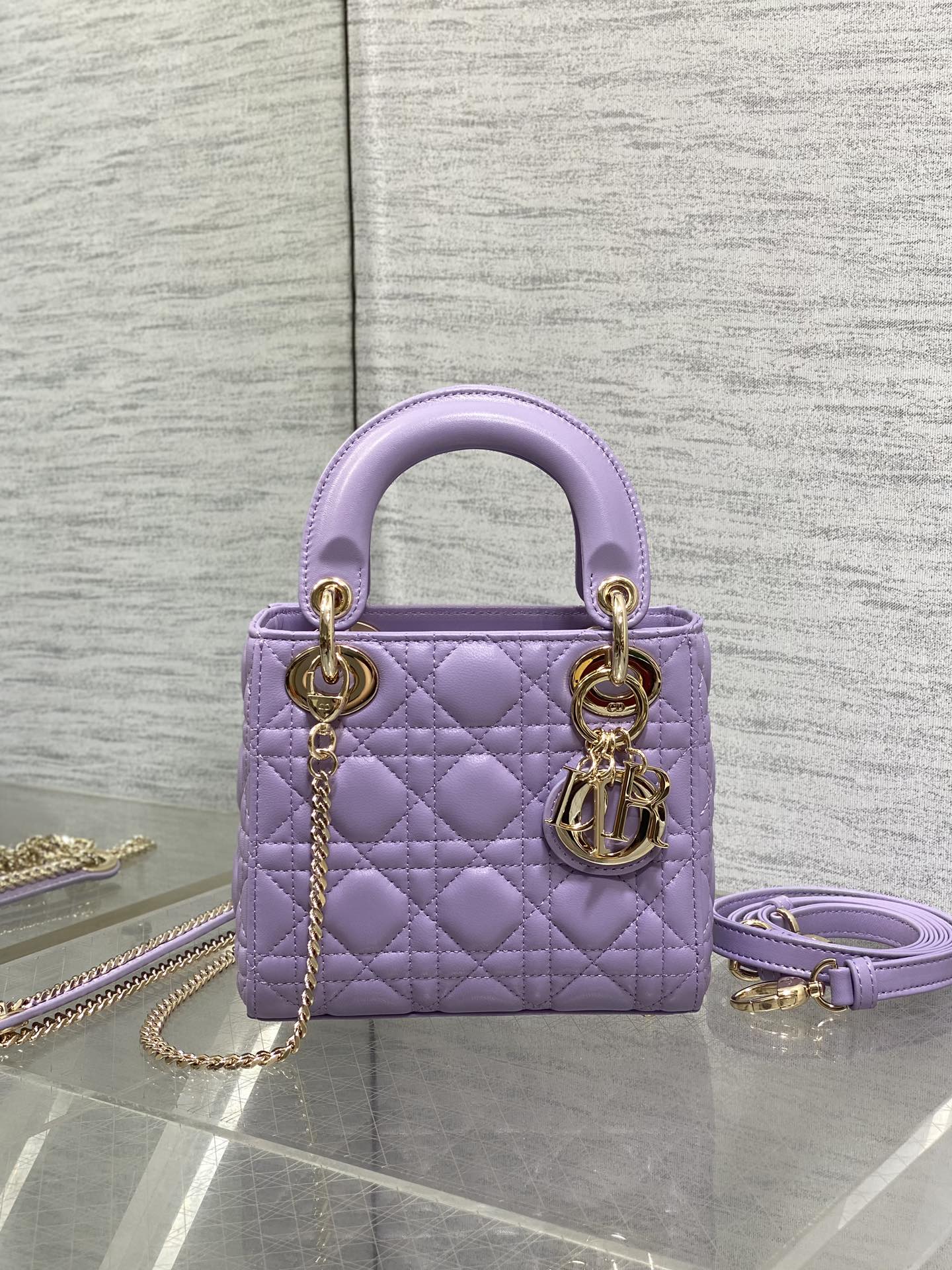 Dior 2026 Mini Lady Dior Bag Purple Lambskin 247396