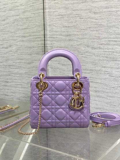 Dior 2026 Mini Lady Dior Bag Purple Lambskin 247396