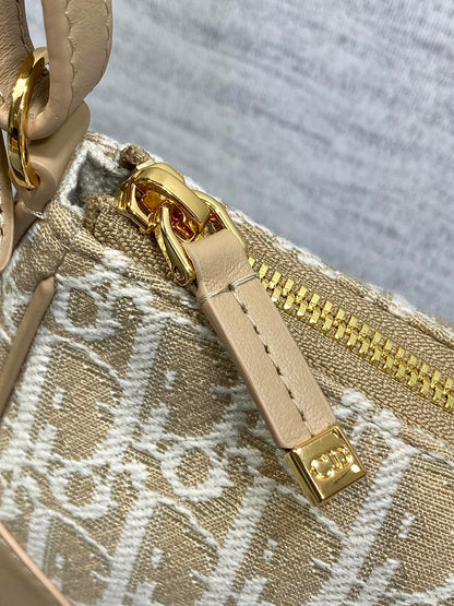 Dior 2026 Cigale Bag 26cm Beige Raffia-effect Check Fabric 272905