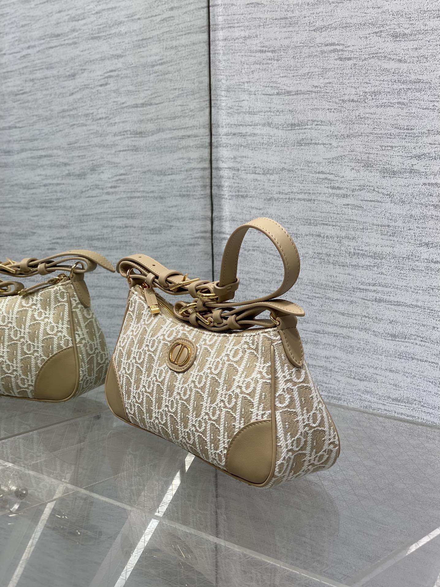 Dior 2026 Cigale Bag 26cm Beige Raffia-effect Check Fabric 272905