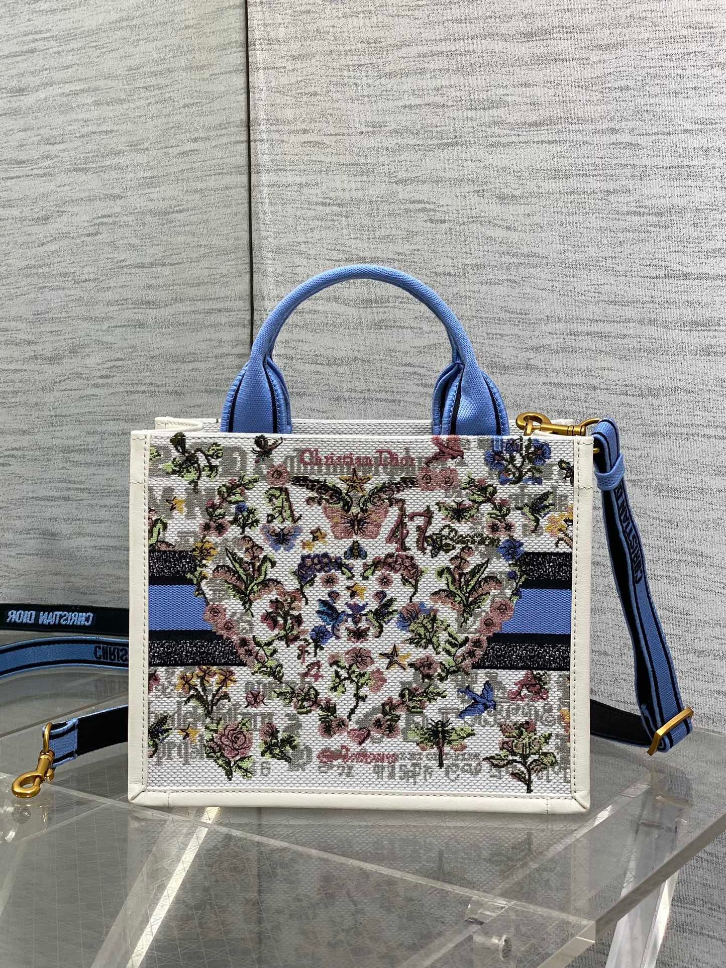 Dior 2026 Book Tote 26cm White Blue mix Colors Canvas