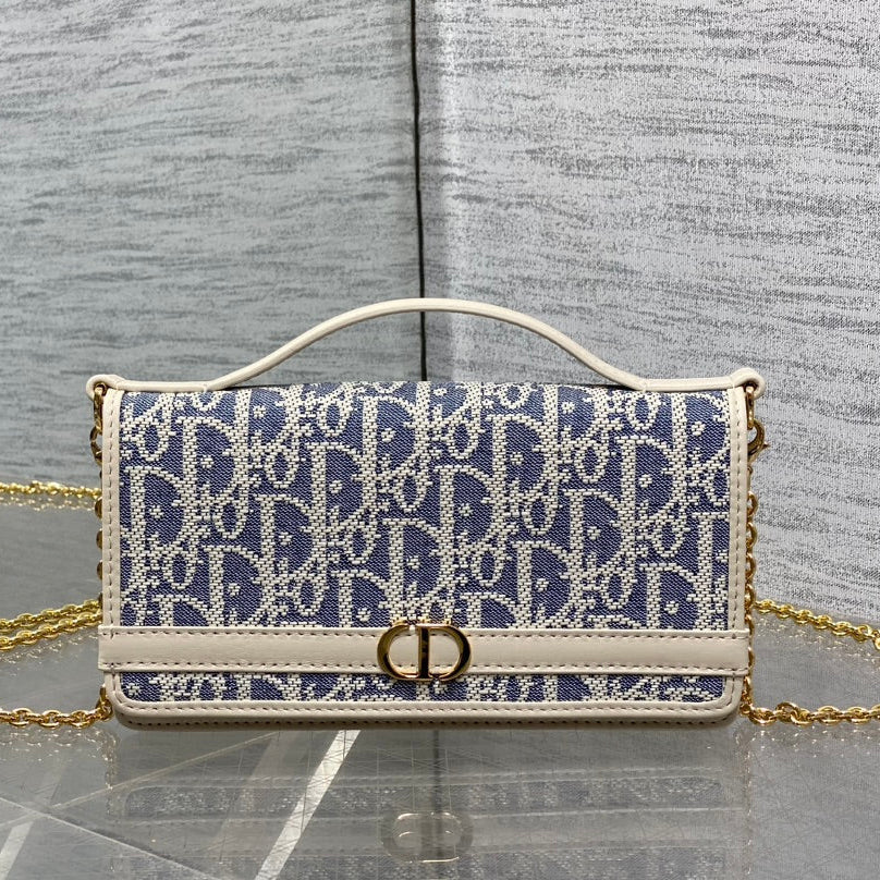 Dior 2026 Montaigne Cigale Bag 20.5cm Blue White Canvas Leather 272677