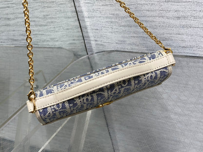 Dior 2026 Montaigne Cigale Bag 20.5cm Blue White Canvas Leather 272677