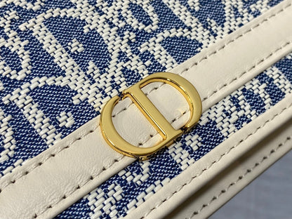 Dior 2026 Montaigne Cigale Bag 20.5cm Blue White Canvas Leather 272677