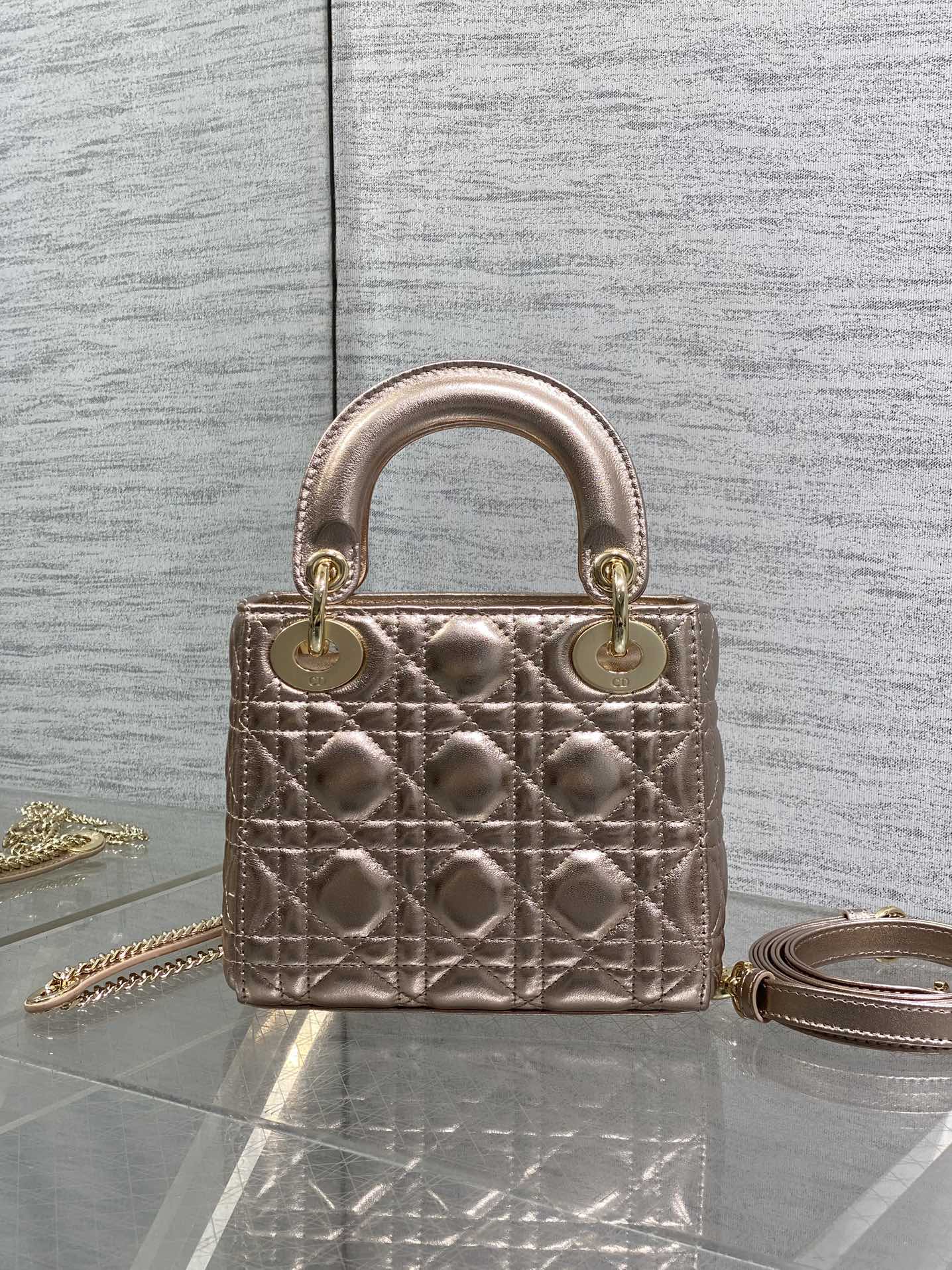 Dior 2026 Mini Lady Dior Bag Rose Gold Lambskin 270518
