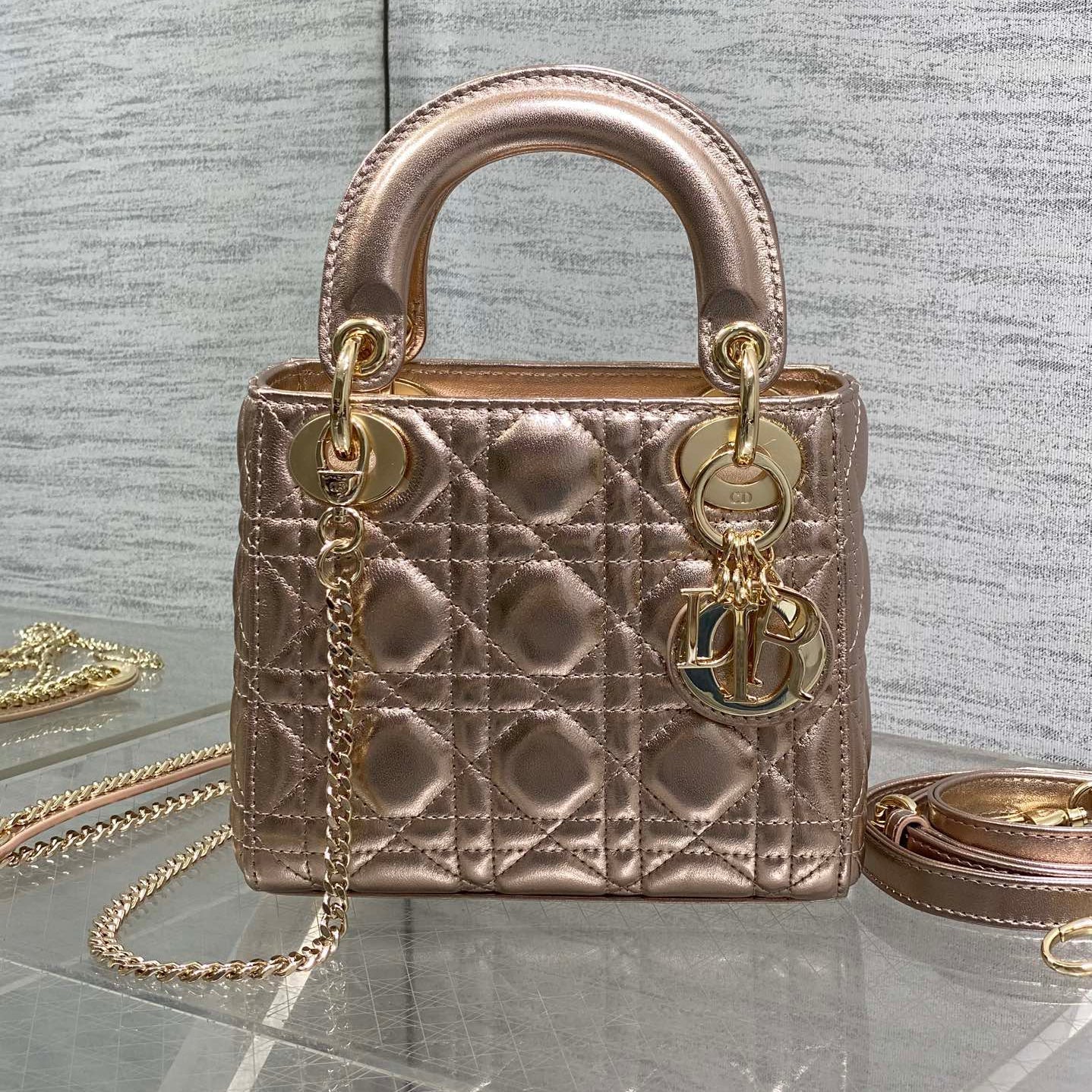 Dior 2026 Mini Lady Dior Bag Rose Gold Lambskin 270518