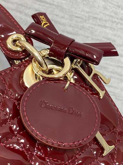 Dior 2026 Bow Lady Dior 20cm Red Patent Leather 289215