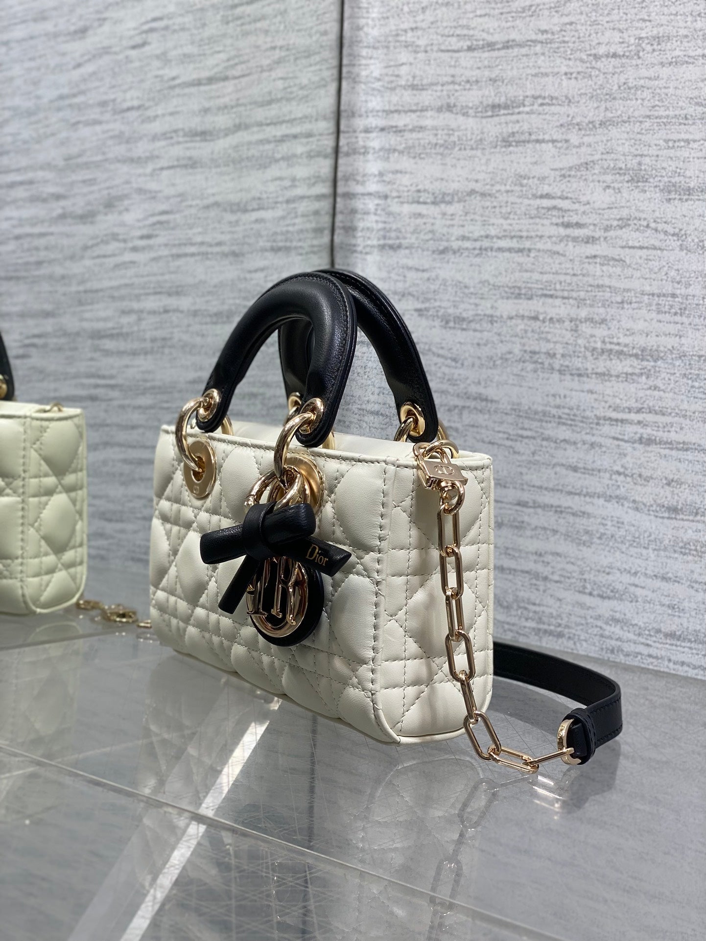Dior 2026 Bow D-Joy Micro Bag White Black Lambskin 284127