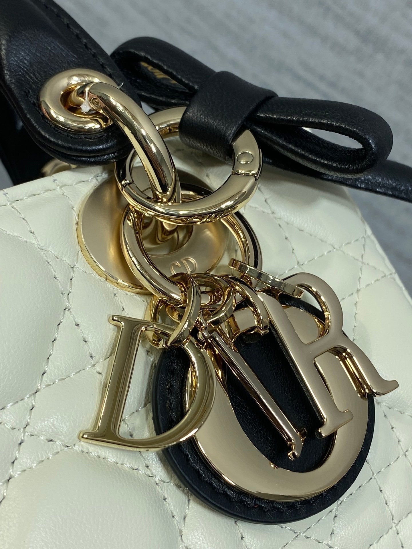 Dior 2026 Bow D-Joy Micro Bag White Black Lambskin 284127