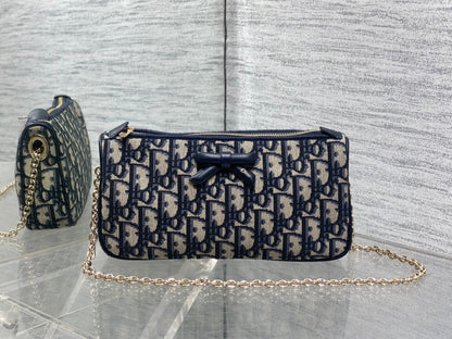 Dior 2026 Oblique Bow Chain Bag Blue Beige Canvas Leather 284289
