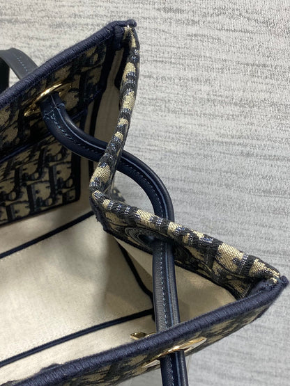 Dior 2026 Small Shopping Bag Blue Beige Canvas Leather 284287