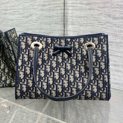 Dior 2026 Small Shopping Bag Blue Beige Canvas Leather 284287
