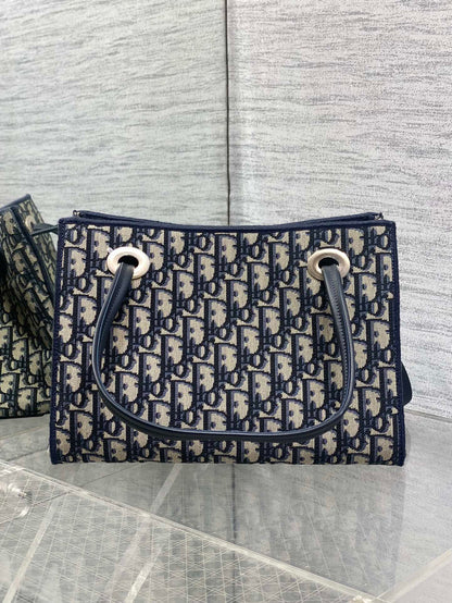 Dior 2026 Small Shopping Bag Blue Beige Canvas Leather 284287