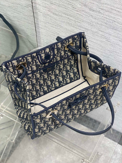 Dior 2026 Small Shopping Bag Blue Beige Canvas Leather 284287