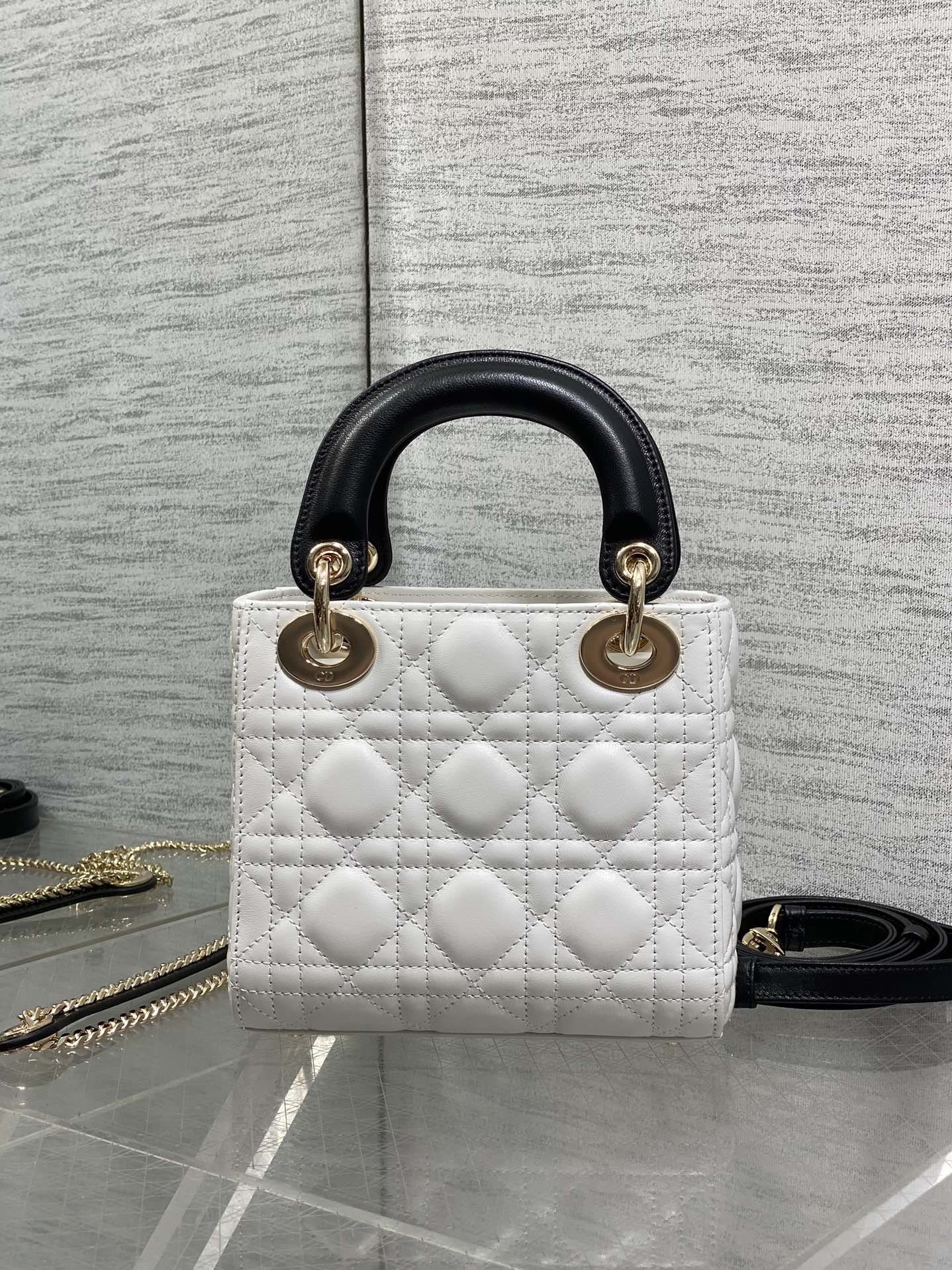 Dior 2026 Mini Lady Dior Bag White Black Lambskin 284137