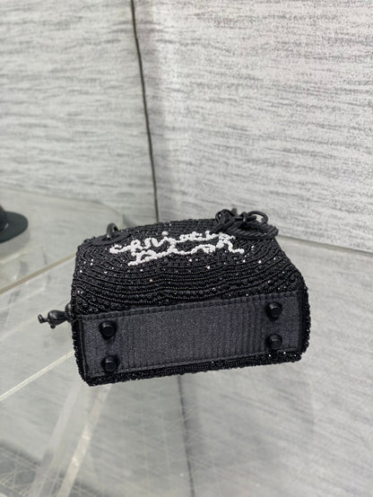 Dior 2026 Lady Art Mini Bag 12cm Black Cotton Leather 352144