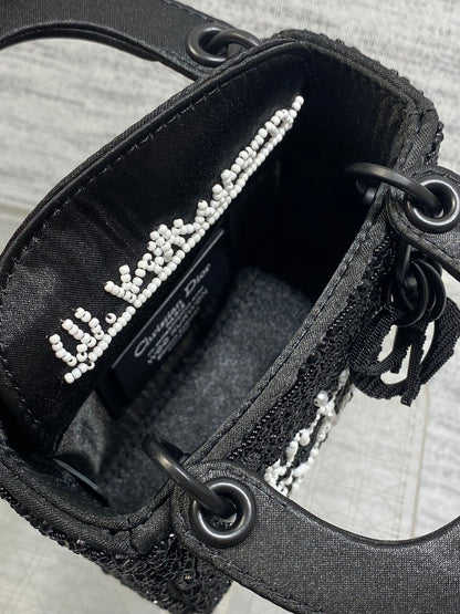 Dior 2026 Lady Art Mini Bag 12cm Black Cotton Leather 352144