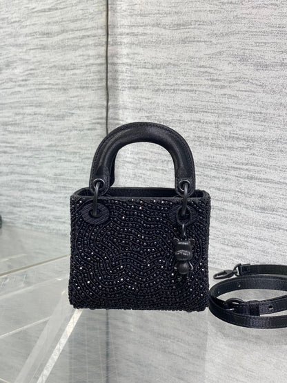 Dior 2026 Lady Art Mini Bag 12cm Black Cotton Leather 352144