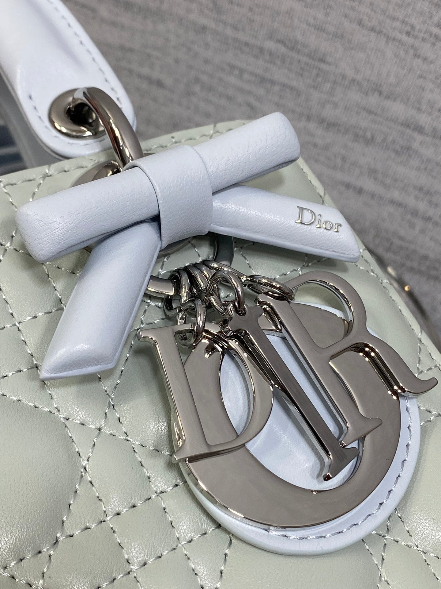 Dior 2026 Bow Lady Dior 20cm Green mix Blue Cannage Lambskin 286579