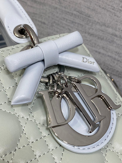 Dior 2026 Bow Lady Dior 20cm Green mix Blue Cannage Lambskin 286579