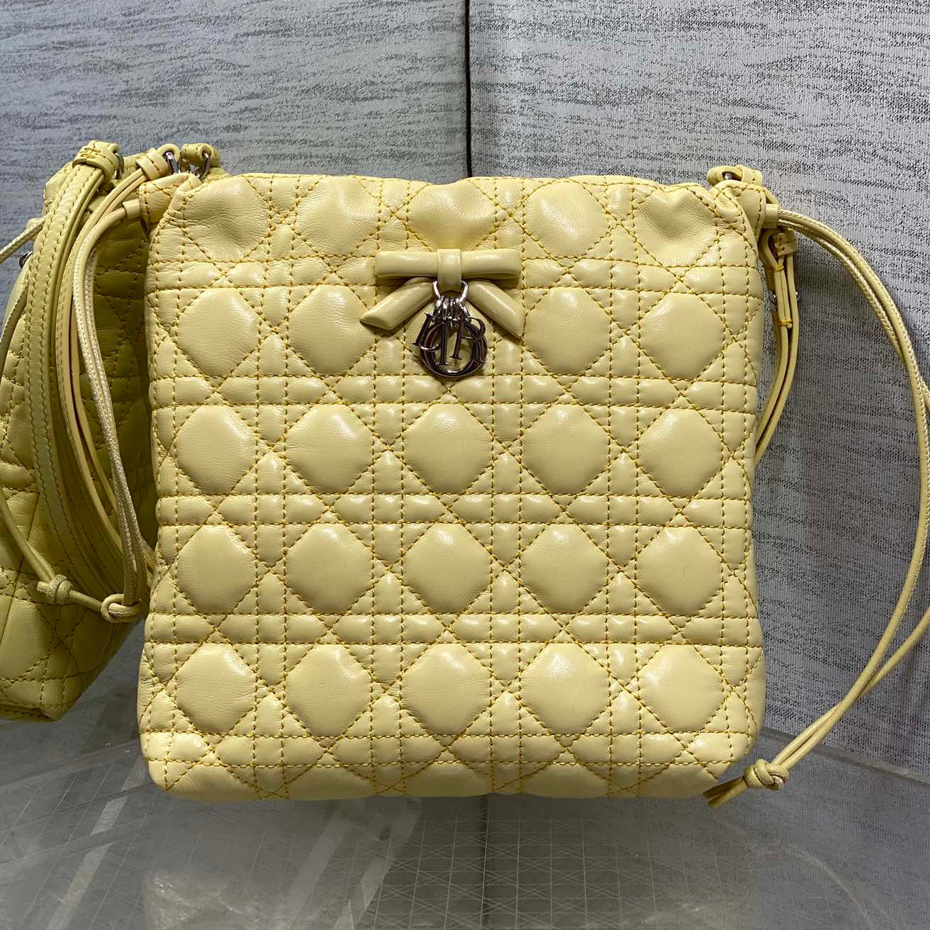 Dior 2026 Adiorable Bucket Bag 22cm Yellow Lambskin With Cannage Pattern