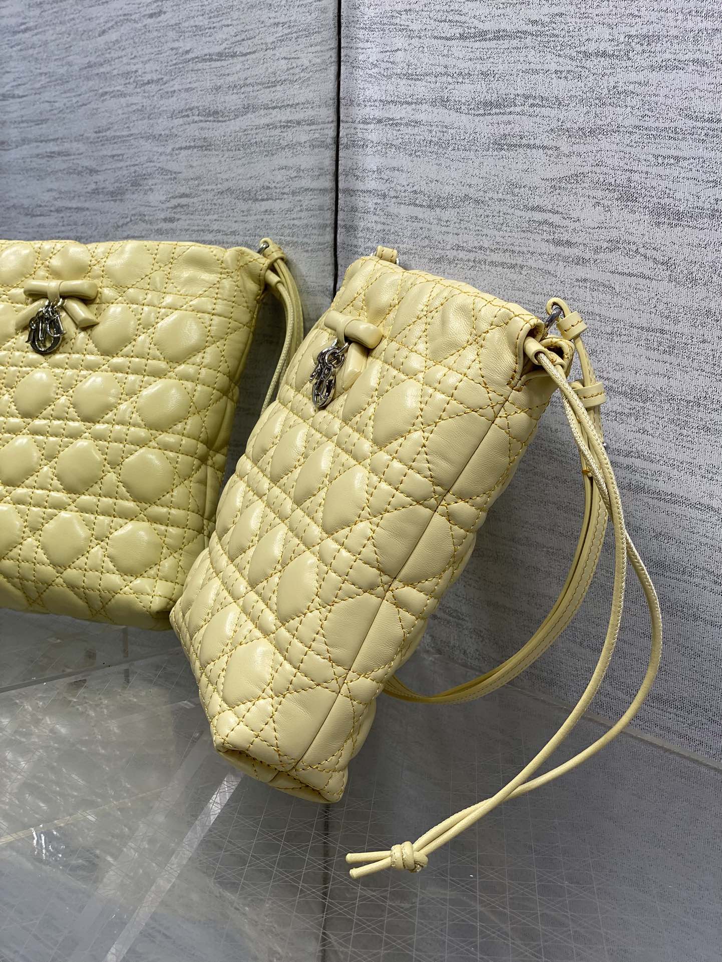 Dior 2026 Adiorable Bucket Bag 22cm Yellow Lambskin With Cannage Pattern