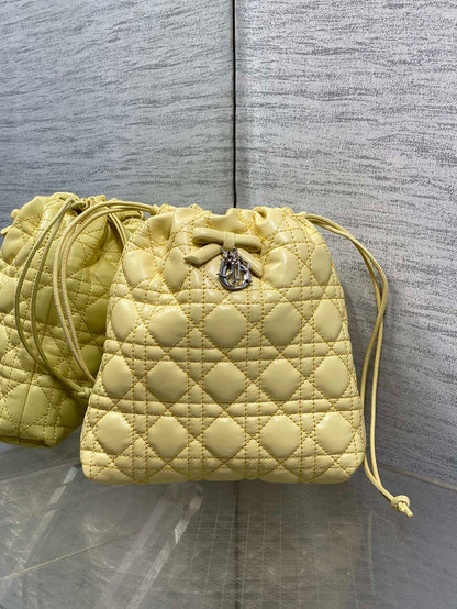 Dior 2026 Adiorable Bucket Bag 22cm Yellow Lambskin With Cannage Pattern