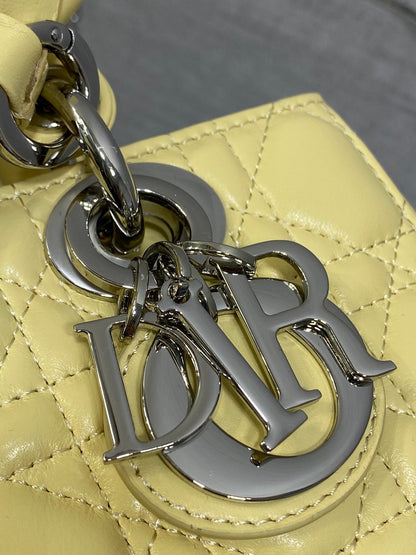 Dior 2026 Bow Lady D-Joy 19cm Yellow Cannage Lambskin With Silver Charm 286561