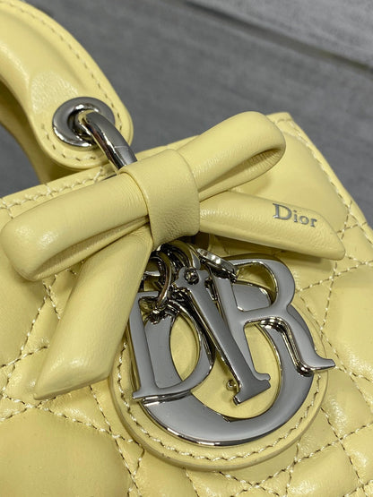 Dior 2026 Bow Lady D-Joy 19cm Yellow Cannage Lambskin With Silver Charm 286561