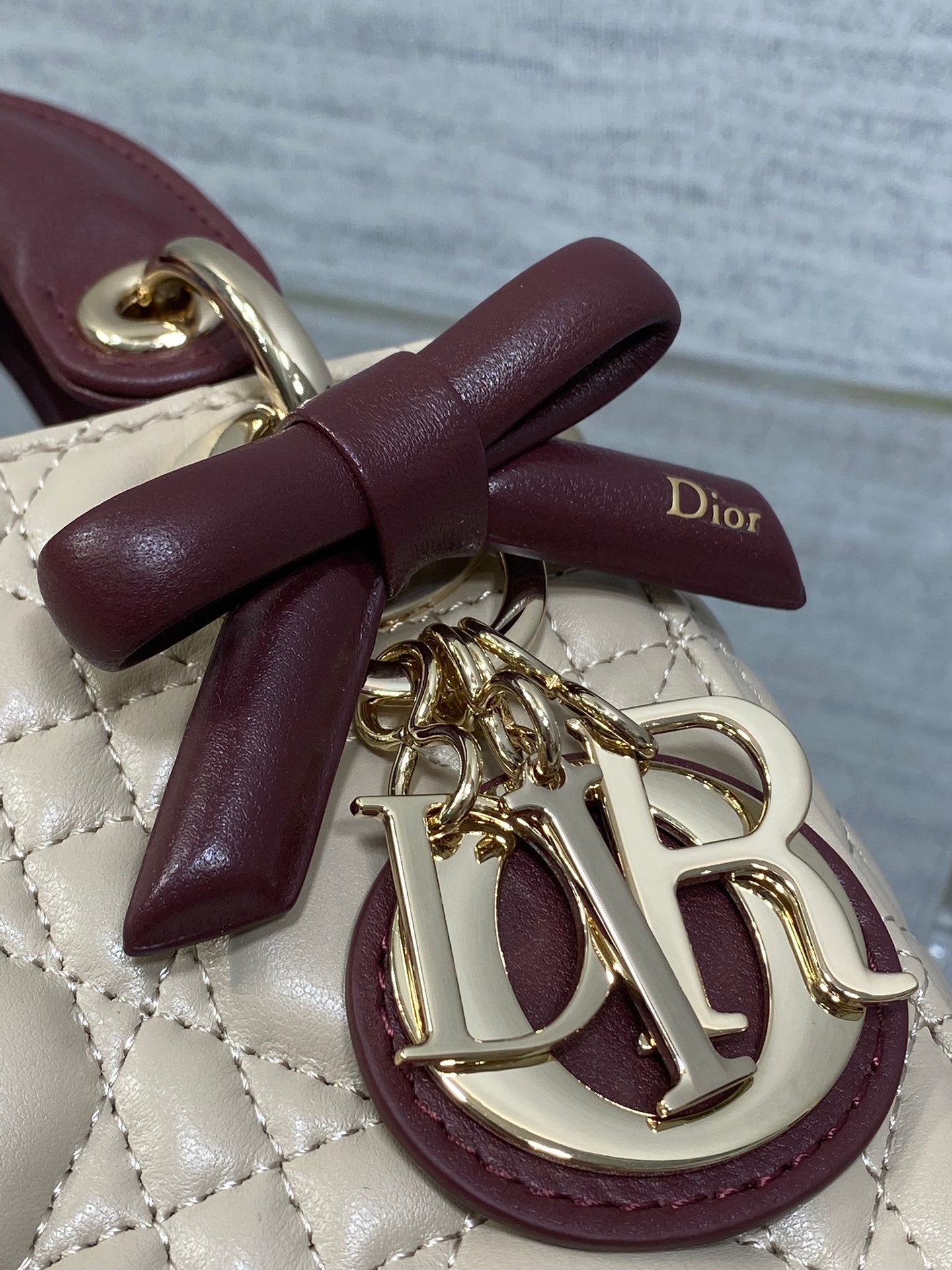 Dior 2026 Bow Lady Dior 17cm Beige Burgundy Lambskin 286583