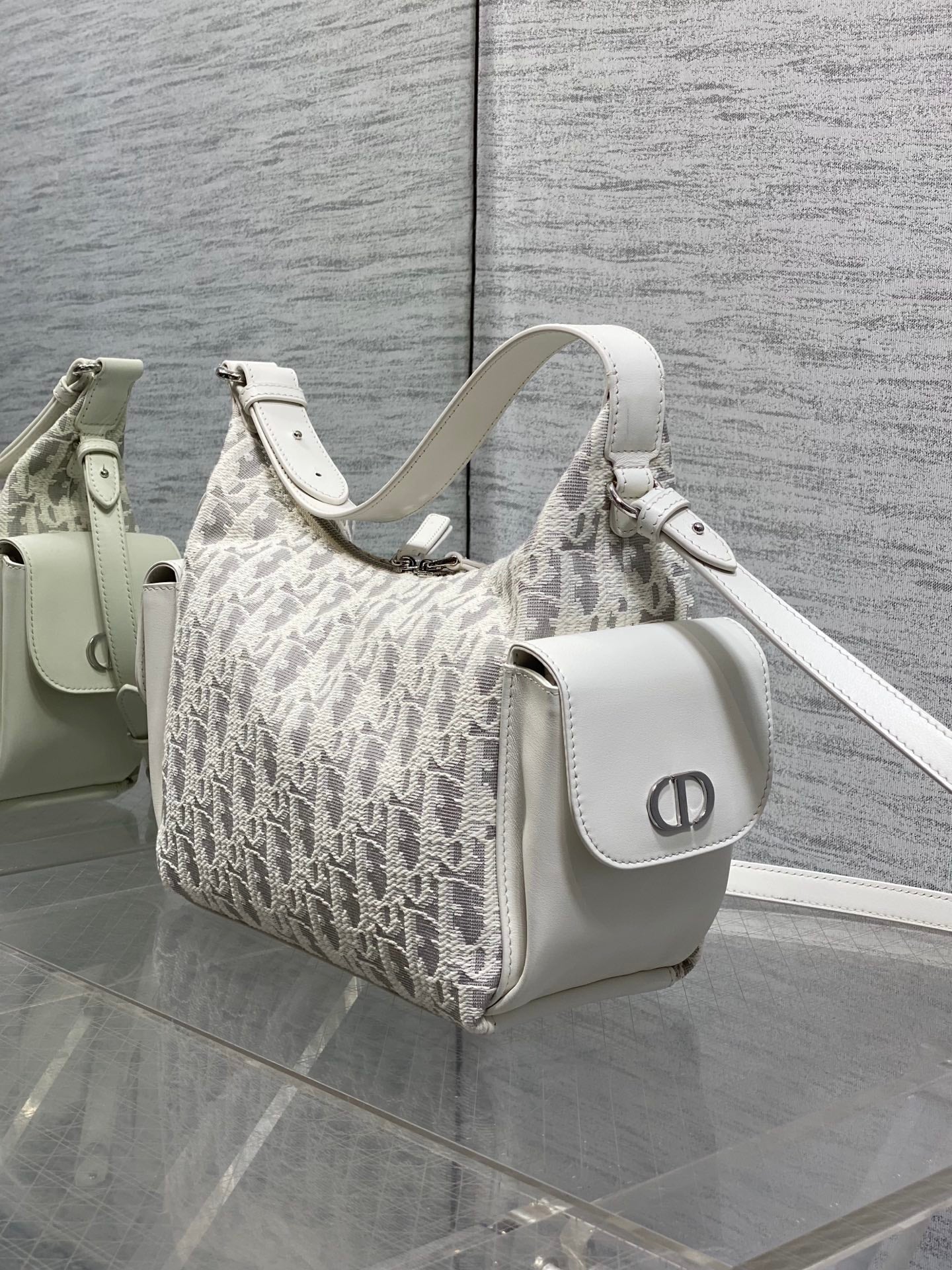 Dior 2026 D-Dream Oblique Jacquard 24cm White Grey Cotton Calfskin 289148