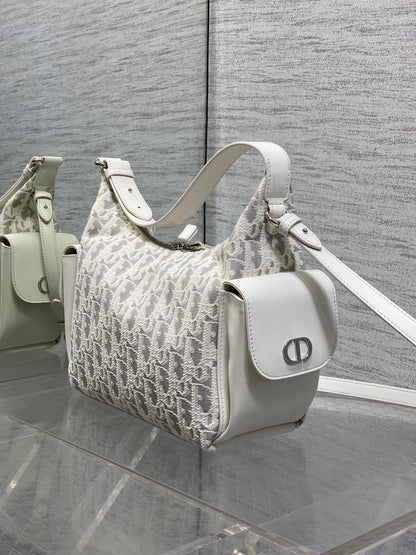 Dior 2026 D-Dream Oblique Jacquard 24cm White Grey Cotton Calfskin 289148