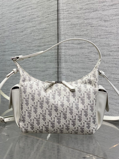 Dior 2026 D-Dream Oblique Jacquard 24cm White Grey Cotton Calfskin 289148