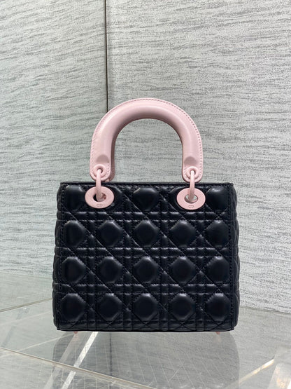 Dior 2026 Bow Lady Dior 20cm Black Pink Cannage Lambskin 289164