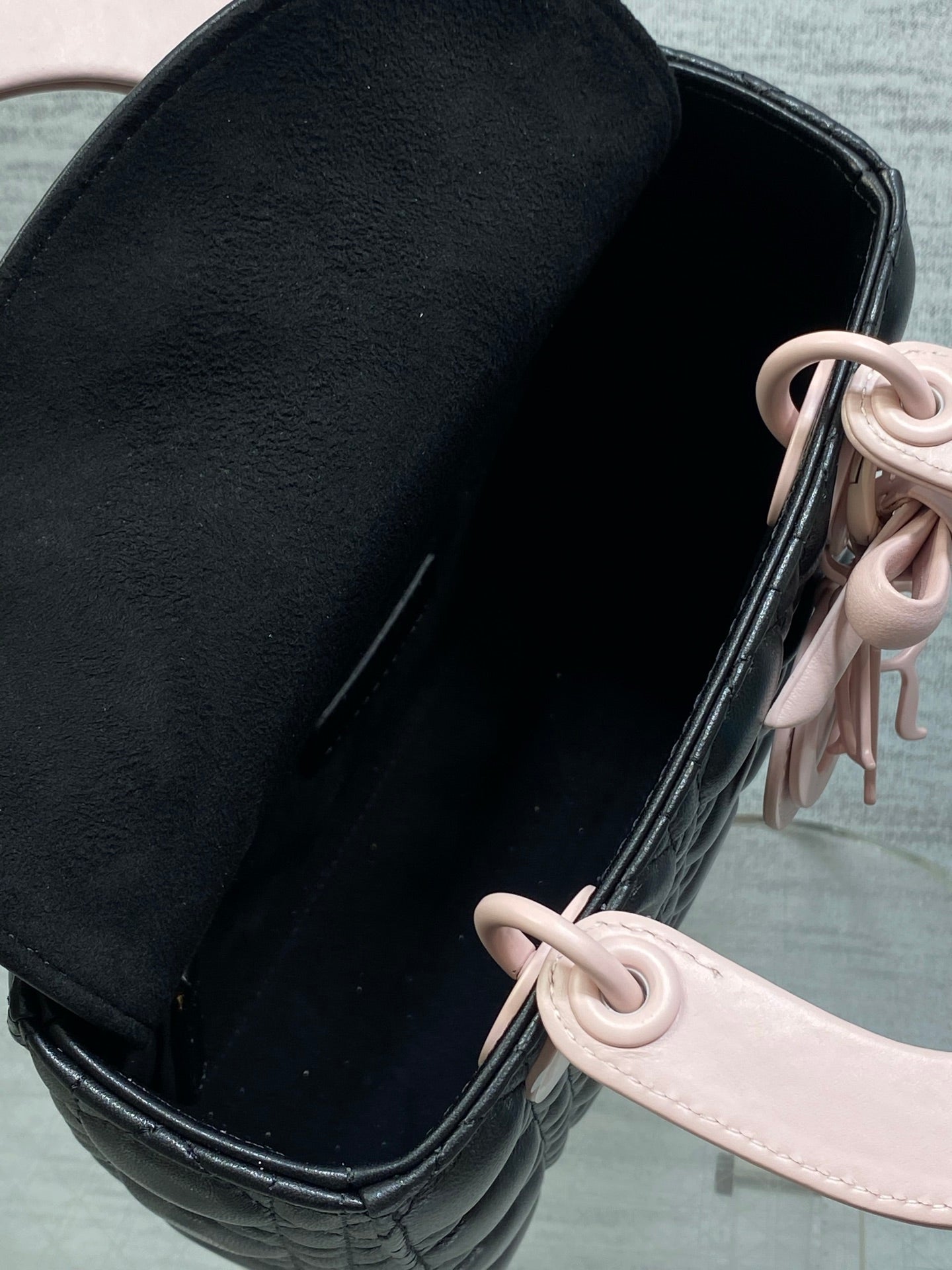Dior 2026 Bow Lady Dior 20cm Black Pink Cannage Lambskin 289164