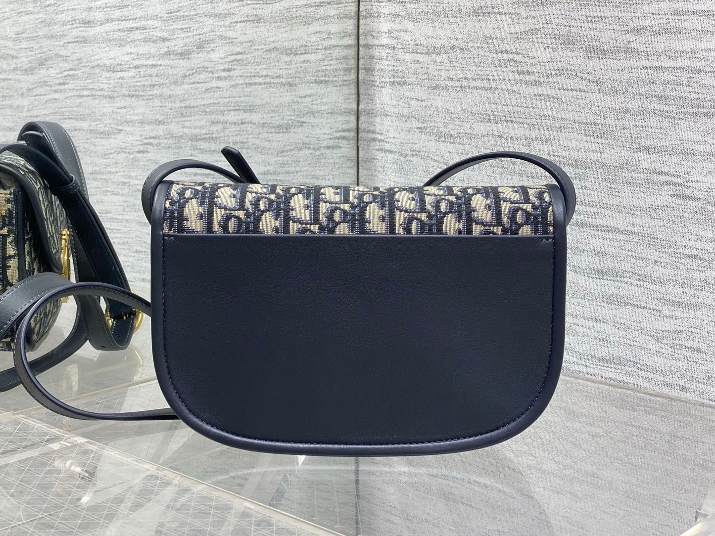 Dior 2026 Medaillon Oblique Jacquard Flap Bag 23cm Blue Beige Fabric 355386